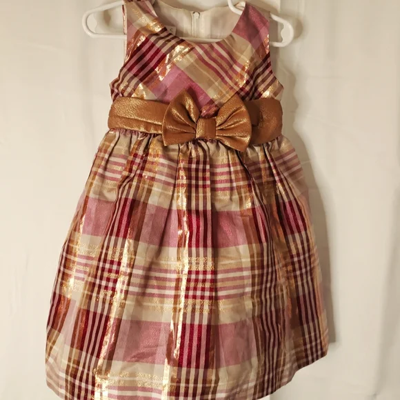 Bonnie Jean | Dresses | Bonnie Jean Girls Dress Burgundy Pink Copper Plaid  Party Holiday Picture 3t | Poshmark